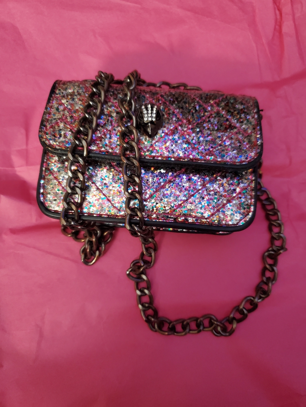 Kurt Geiger Multicolor Glitter Quilted Mini Chain Bag